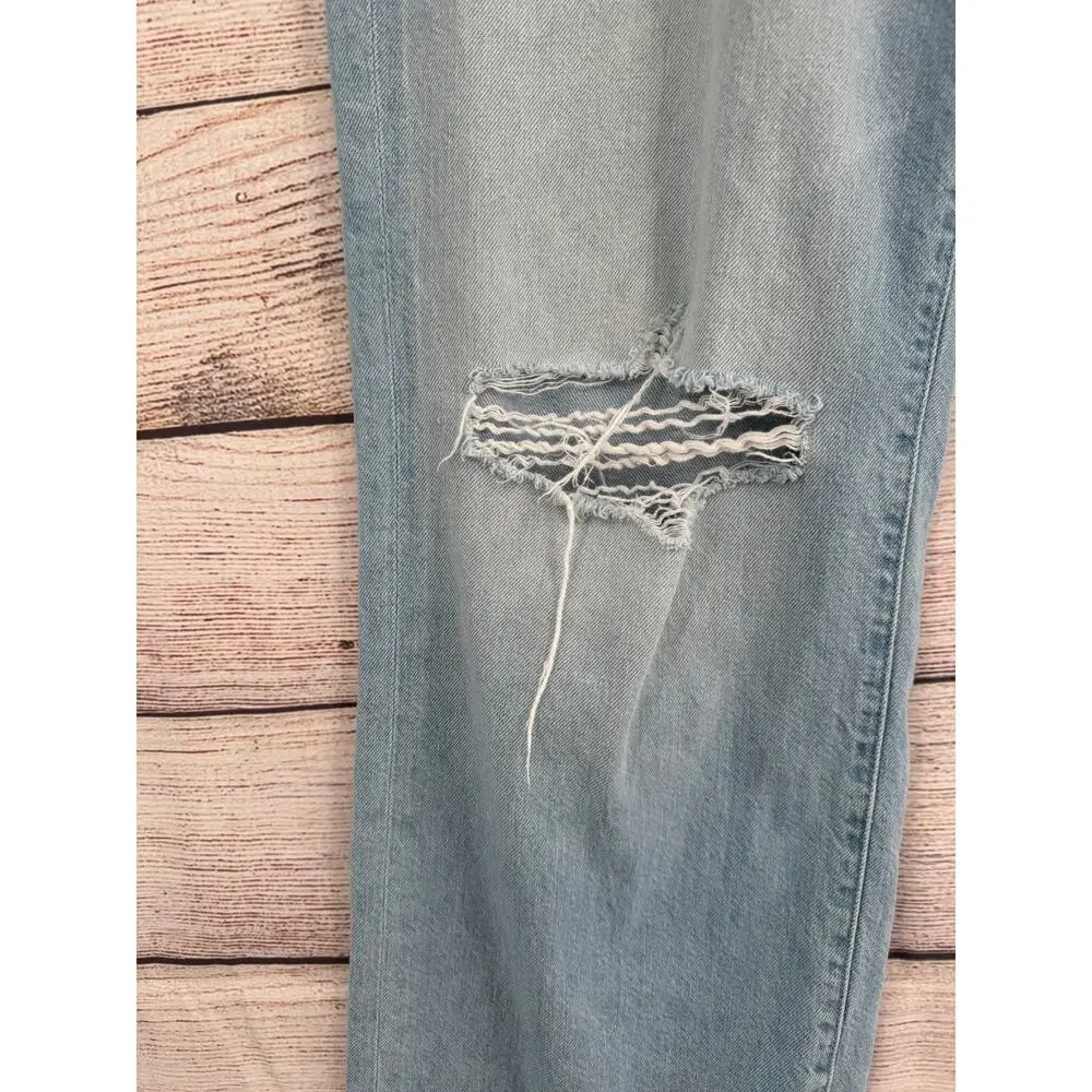 Mother Mid‎ Rise Rambler Zip Flood Jeans Womens 34 Blue Light Wash Ripped Off